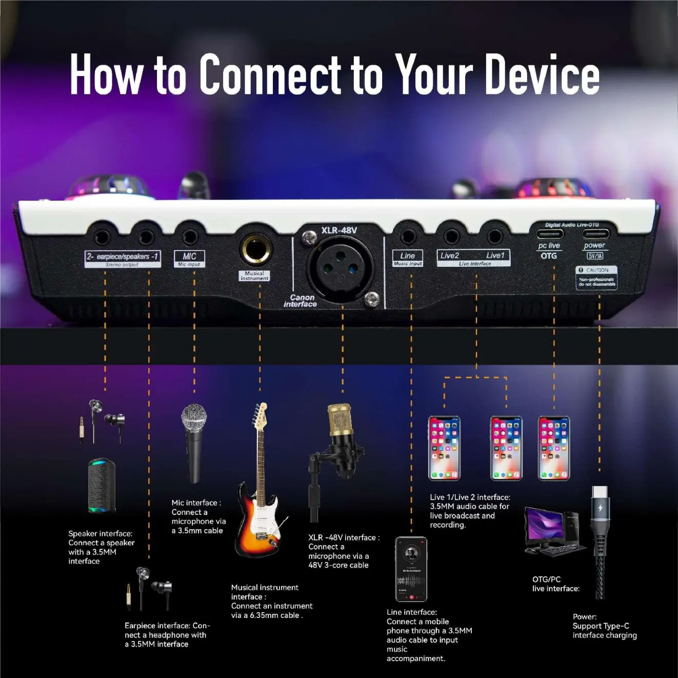 C100PRO Lightweight And Portable Digital Sound Card, Real-time Voice Changer, Intelligent Noise Reduction, And Instrument Reverberation