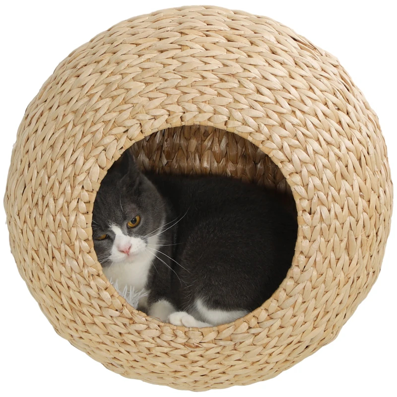 Wall Mounted Cat Condo With Washable Cushion, Natural Wood