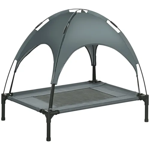 PawHut Raised Dog Bed Waterproof Elevated Pet Cot With Breathable Mesh UV Protection Canopy Grey, For Medium Dogs, 76 X 61 X 73cm Grey - Shop at LoveMi