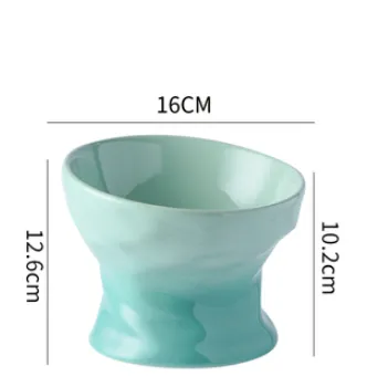 Cat Bowl High Ceramic Protection Cervical Spine Dog Food Basin Gradient Azure Diagonal - Shop at LoveMi