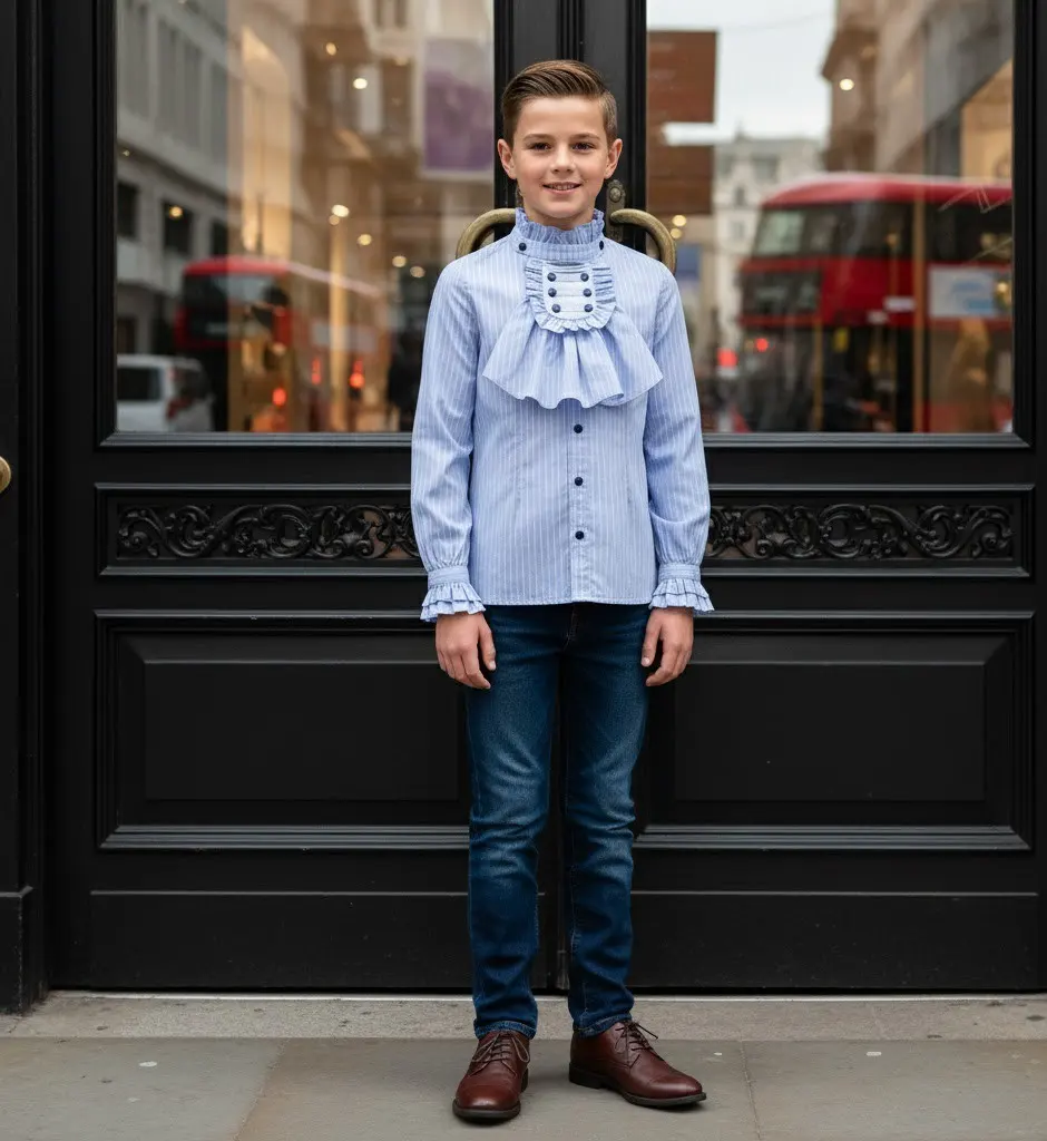 Boys Blue Formal Shirt Removable Collar Kids