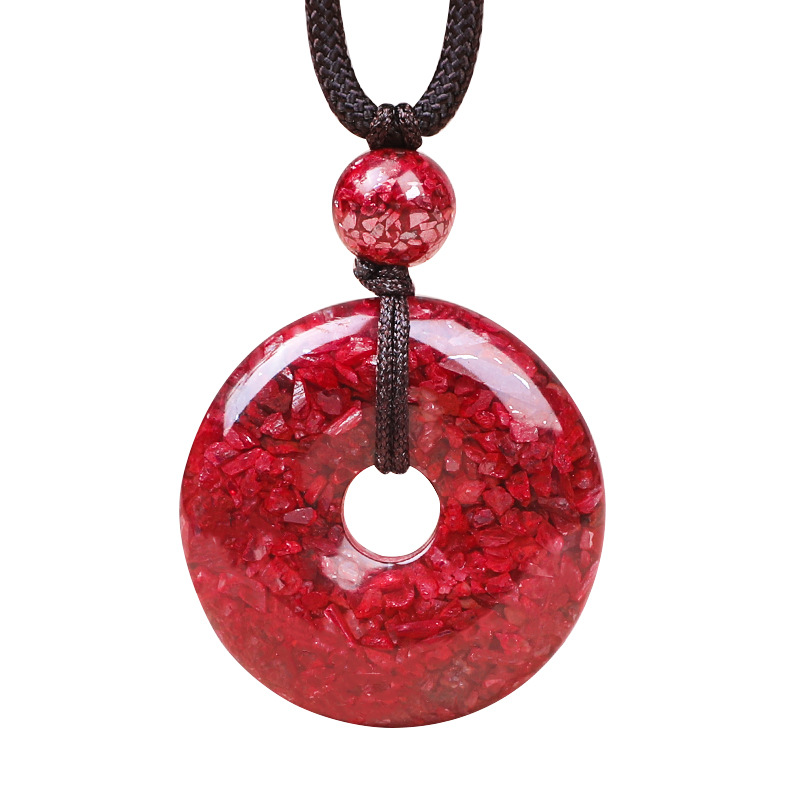 Title 2, Simple Cinnabar Charm Rough Stone Button Necklace