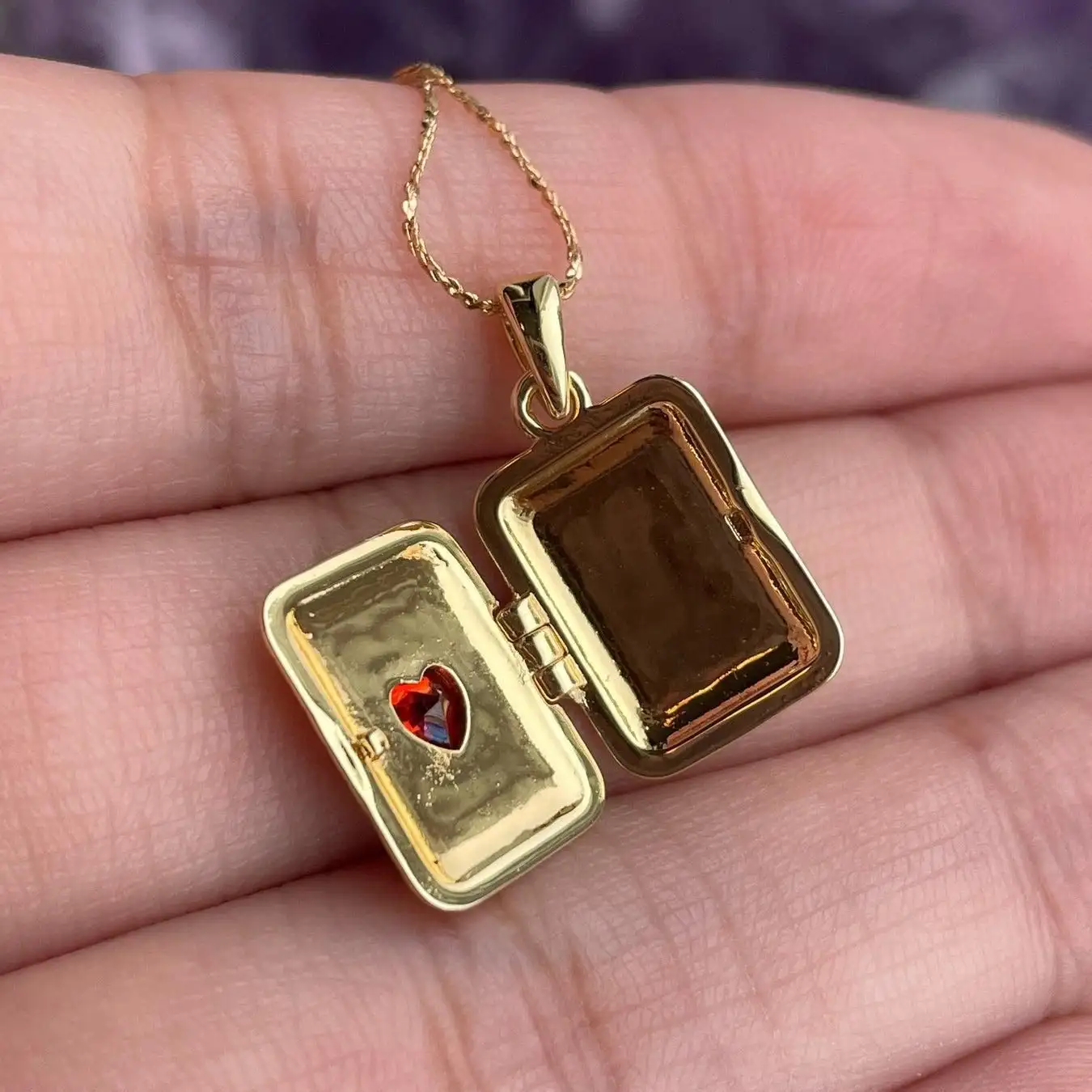 Vintage Heart Lock Photo Box Necklace