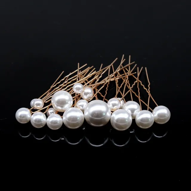 Pearl Hair Fork Clip Insert Needle Alloy Round Bead Headdress Gold White 18Pcs - Shop at LoveMi