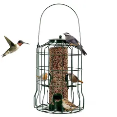 Outdoor Wild Bird Feeder Squirrel-Proof Chew-Proof Metal Hanging Seed Feeder With 4 Feeding Port For Small Songbirds - Green - View 1