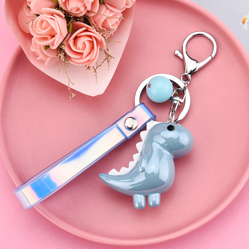 New Cute Little Dinosaur Car Keychain Pendant Creative Colorful Leather Cord Keychain Dark Blue - Shop at LoveMi
