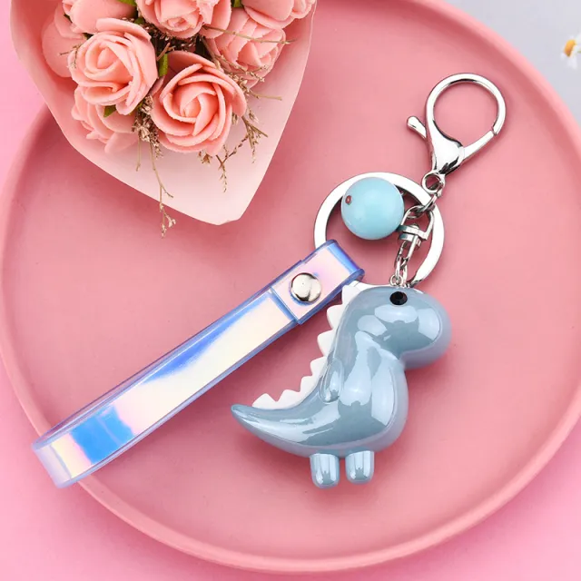 New Cute Little Dinosaur Car Keychain Pendant Creative Colorful Leather Cord Keychain Dark Blue - Shop at LoveMi