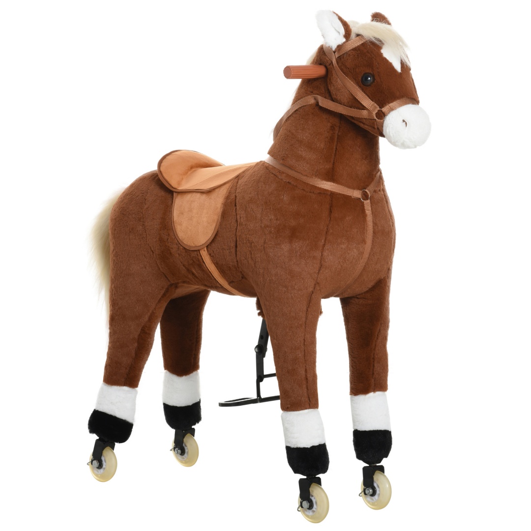 Qaba Kids Ride-on Walking Horse With Easy Rolling Wheels, Soft Huggable Body, & A Large Size For Kids 5-16 Years