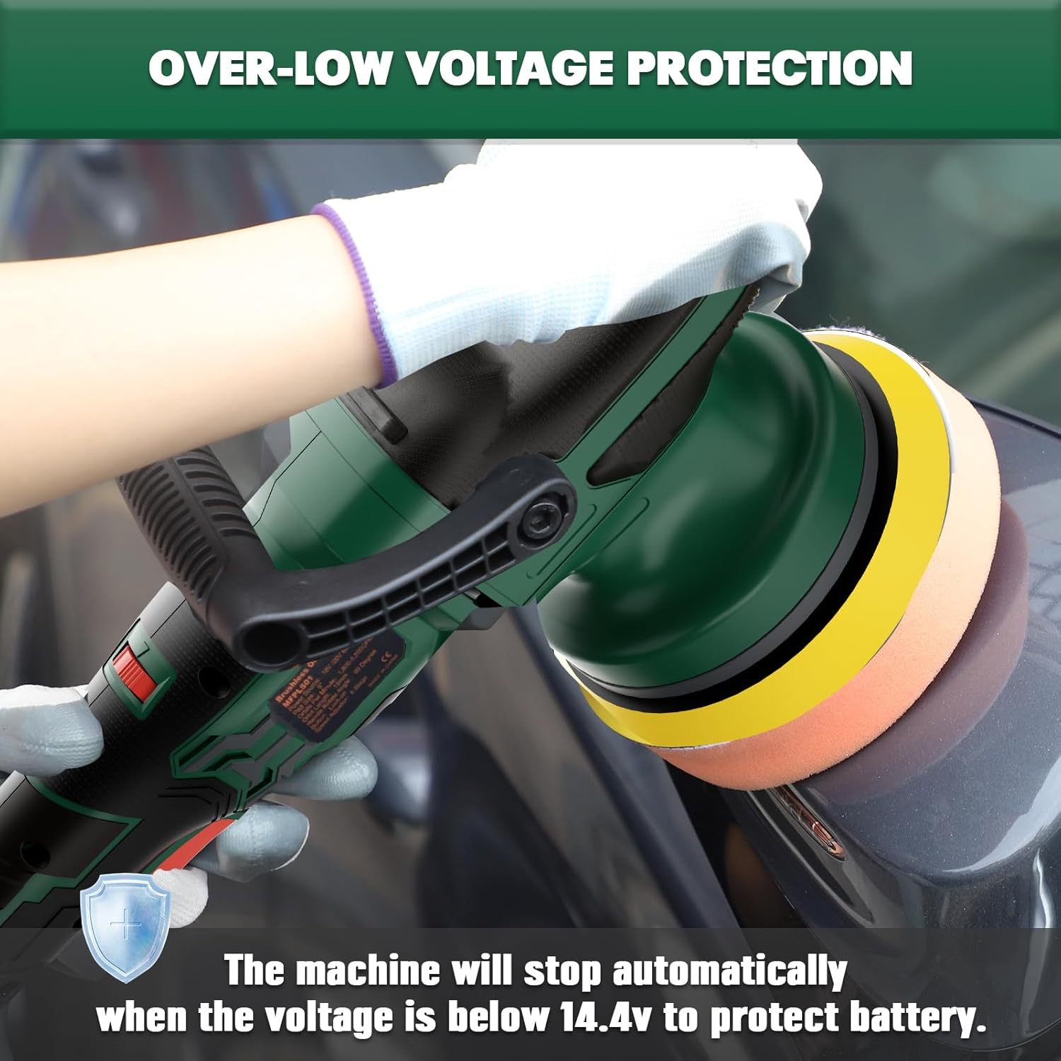 Cordless Buffer Polisher For 18V Battery, 6IN Brushless 3545 DA Car 6 Speeds — image 3