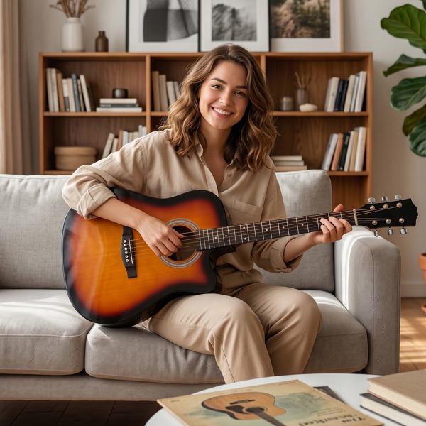 Sunset Color 41-inch Dreadnought Barrel-shaped Cutaway Acoustic Guitar With Pick, Strings, Capo, Gig Bag, Tuner, Wrench Tool, And Shoulder Strap — foto 2