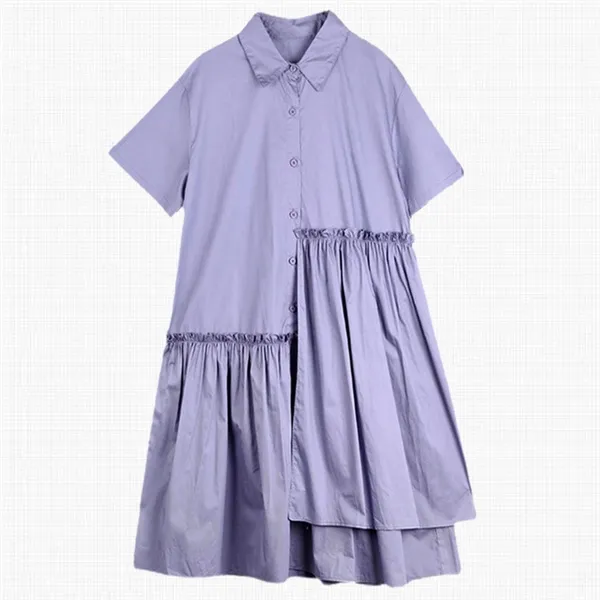 French Style Mid length Irregular Short sleeved Shirt Dress Purple - Shop at LoveMi
