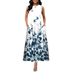 Black and White Color Block Floral Print Maxi Dress - View 1