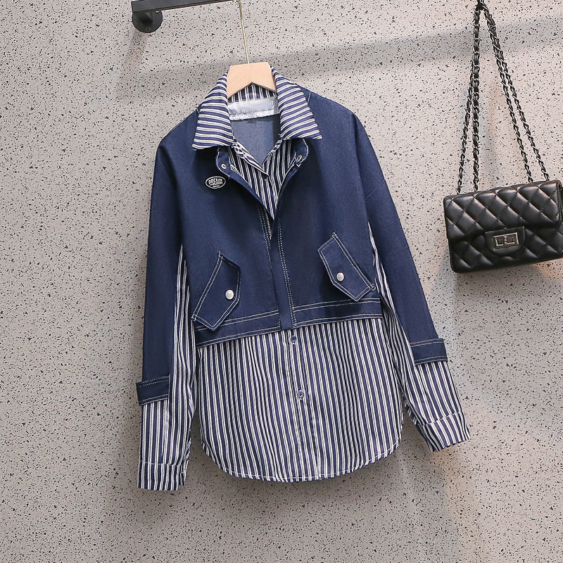 Title 3, Casual Denim Jacket Fake Two-piece Suit Women