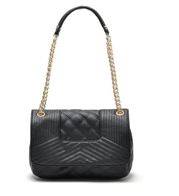 One shoulder Messenger Bag Diamond Double chain Round Hole Cap Bag Black - Shop at LoveMi