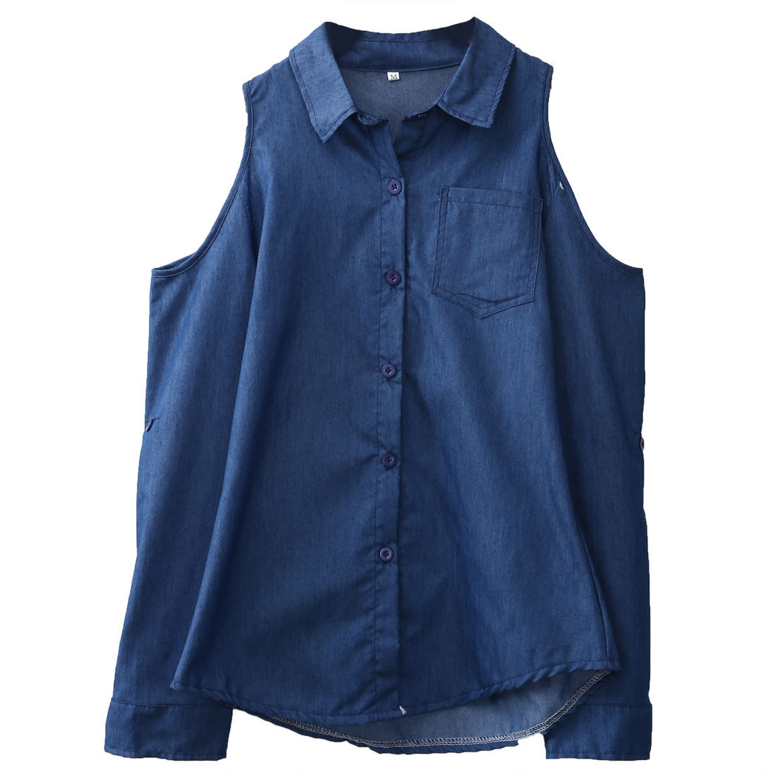 Title 2, Fashion Ladies Lapel Long Sleeve Denim Shirt