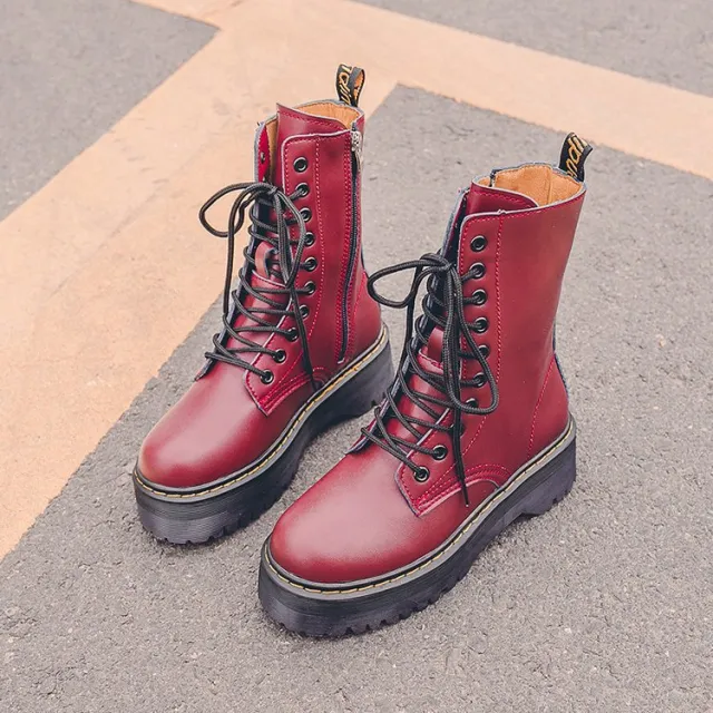 High Tube Lace up Locomotive Platform Boots Red - Shop at LoveMi