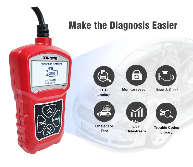 KW310 Car Diagnostic Scanner Barcode Reader