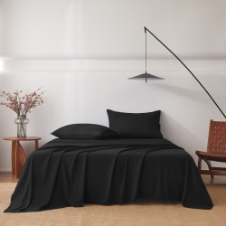 2000TC 3PCS Bed Sheet Set Single Flat Fitted Pillowcases-Black-Single