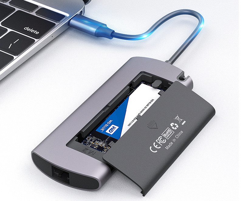 6 i 1 Type-C hub USB 3.0 M.2 Ngff HDD Enclosure bærbar - Miniatyr 4