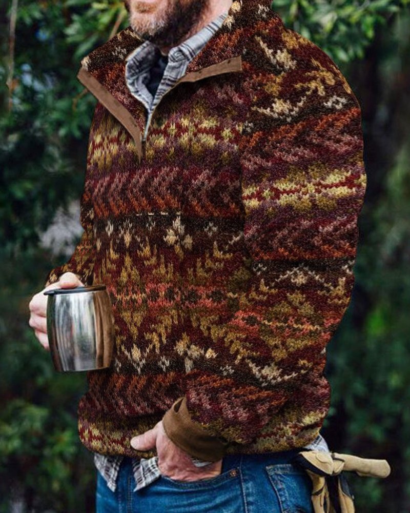 Autumn And Winter Casual Button Pocket Flannel Plush Men's Sweater