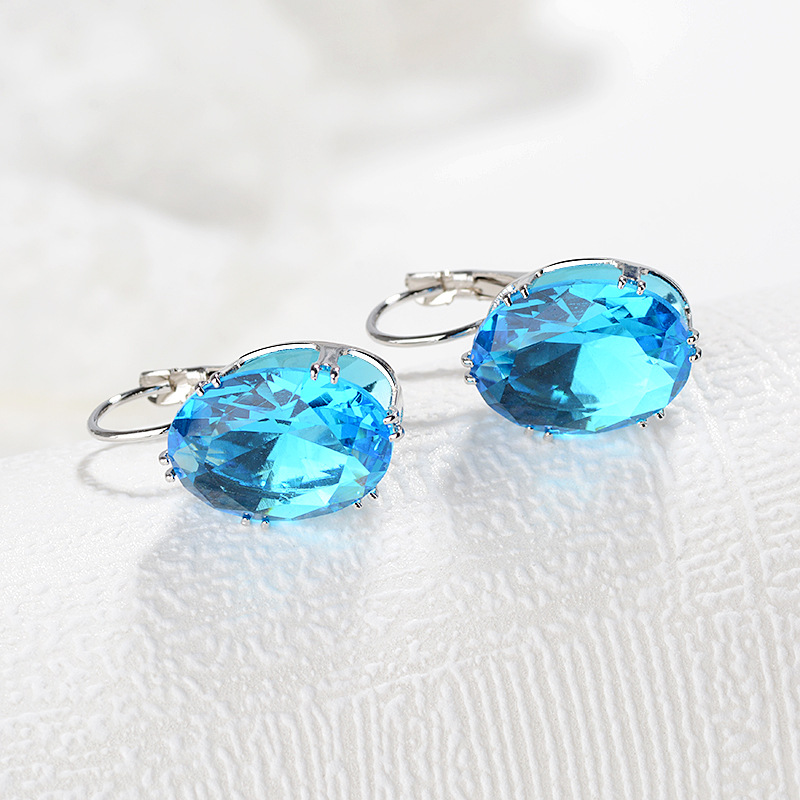 Oval Clear Simulated Zirconia Huggie Earrings Silver Tone Hand Polished Snap Closure Women Party Ear Ornaments — view 6