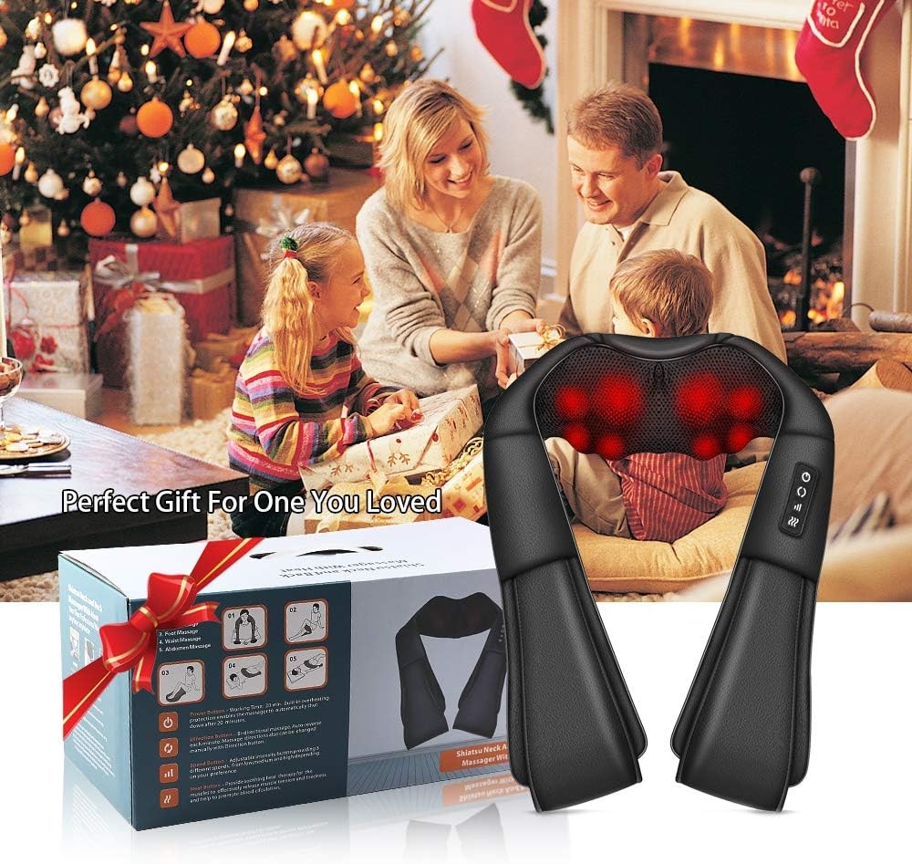 Electric Shiatsu Neck Back Shoulder Massager With Heat & Kneading, Deep Tissue Massage For Home Car Office Use, UK Plug