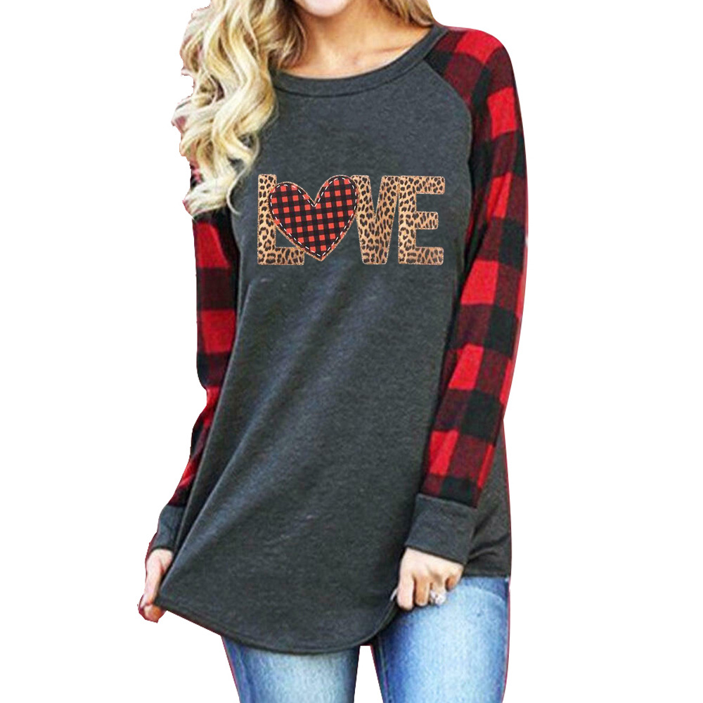 New Color Matching Women's Long-sleeved Valentine's Day Print Series Women's Top