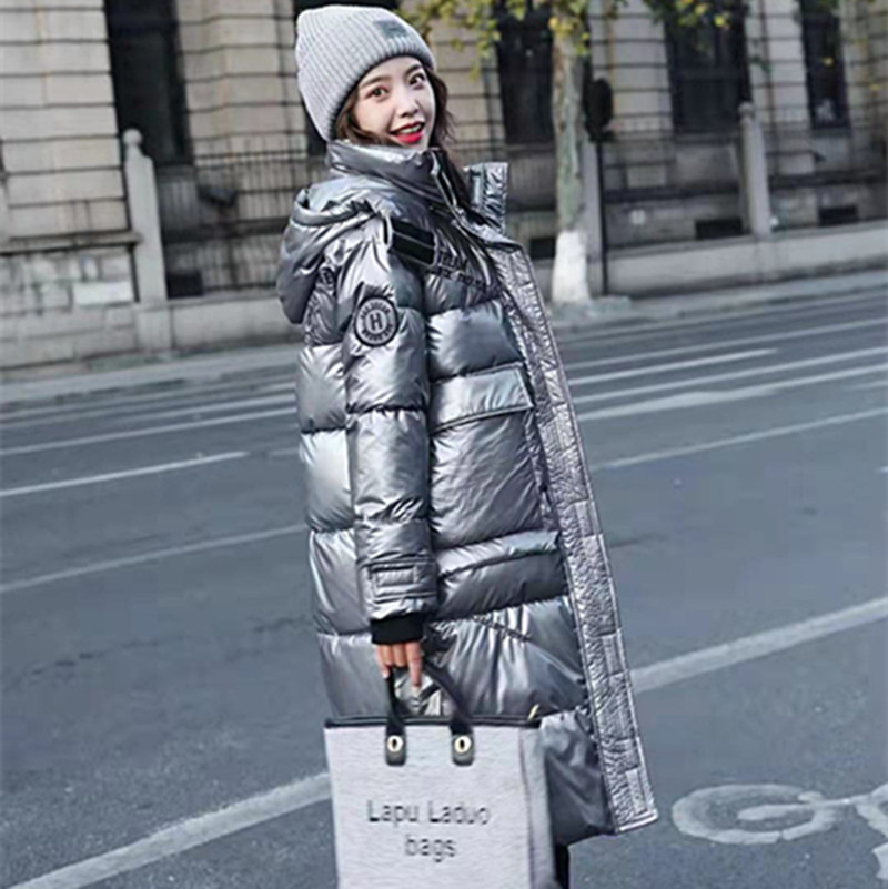 Ladies Mid-length Shiny Loose Cotton Coat