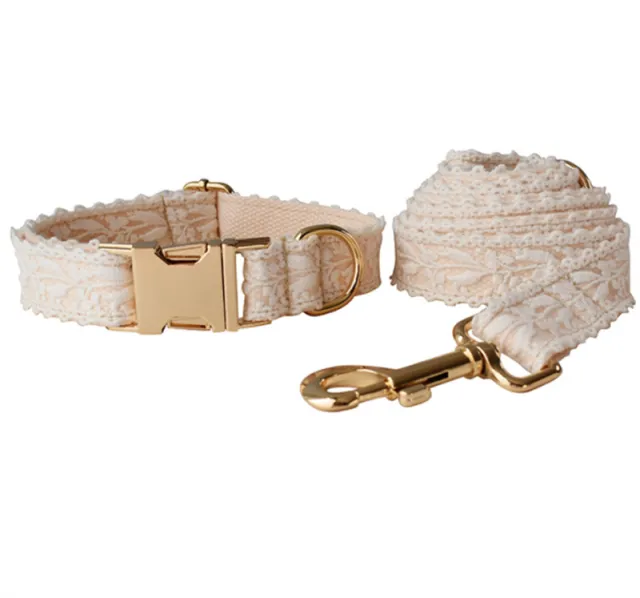 Leaf Lace Pet Collar Bow Metal Buckle Dog Leash Set - Shop at LoveMi