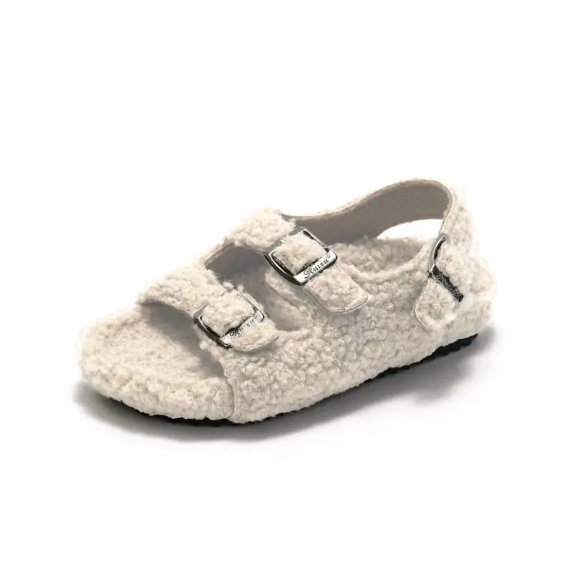 Fleece-lined Children Cork Sandals Woolen Slipper