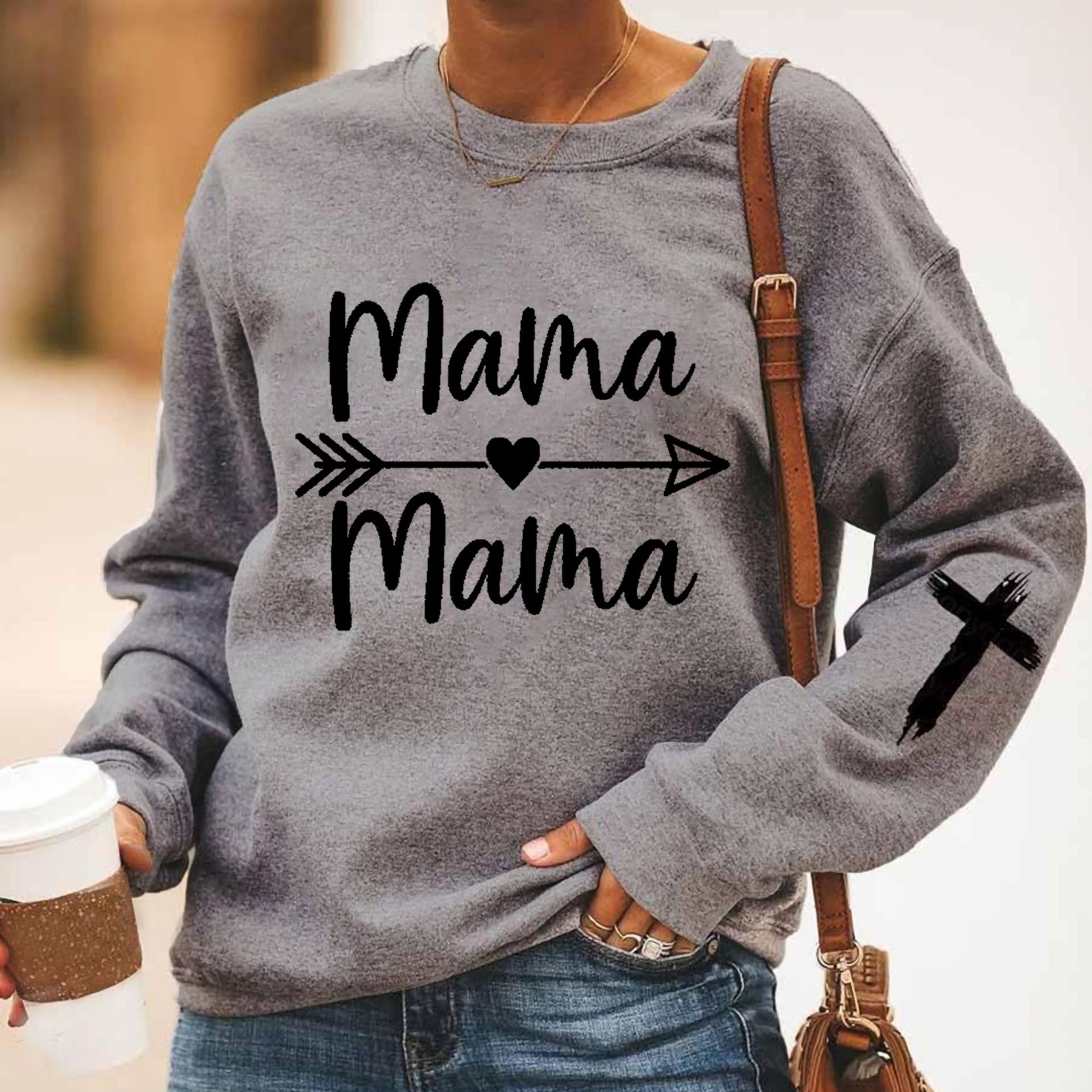 Women's Long Sleeve Love Front And Back Letter Print Winter Fleece Sweatshirt