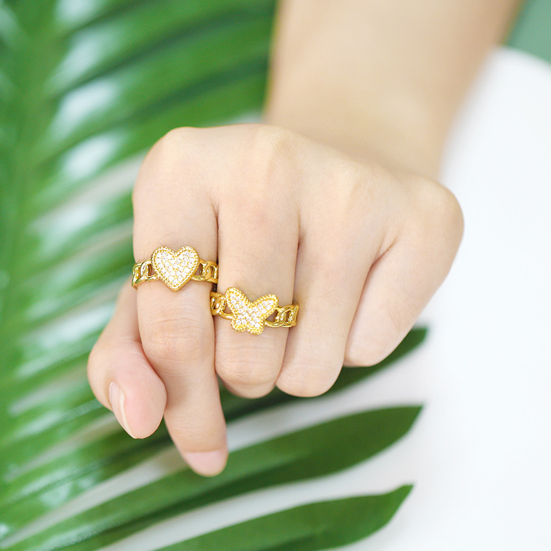 Micro-inlaid Zircon Female Butterfly Five-pointed Star Chain Ring