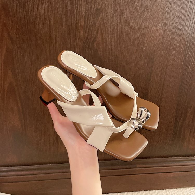 French Style Sandals With Toe Covers, Fairy Shoes, Fashionable Outerwear, Thick High Heels, Rhinestones, Niche Sandals