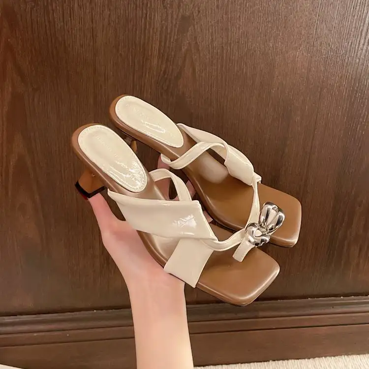 French Style Sandals With Toe Covers, Fairy Shoes, Fashionable Outerwear, Thick High Heels, Rhinestones, Niche Sandals