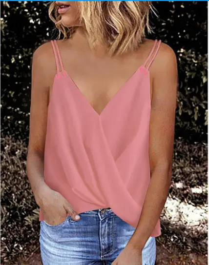 New Style Sling V-neck Women's Solid Color Blouse