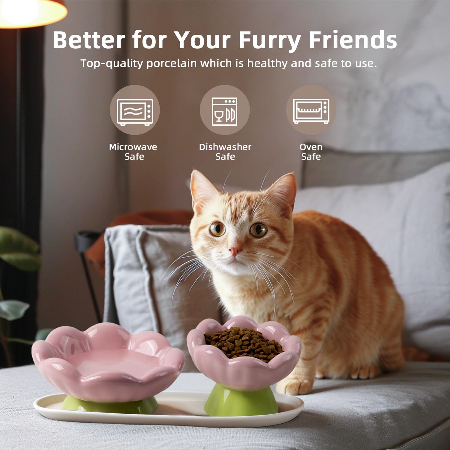 Ceramic Raised Cat Bowl, Pink Elevated Food Bowls For Food And Water Protecting Spine And Whisker Friendly, Tulip Shape Cute Pet Feeder Dish For Indoor Cats And Small Dogs 6