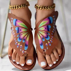 Utterfly Print Round Toe Flip Flops, Comfortable Summer Beach Shoes, Casual Women's Footwear, Perfect For Poolside And Daily Wear - Us 9 - View 1