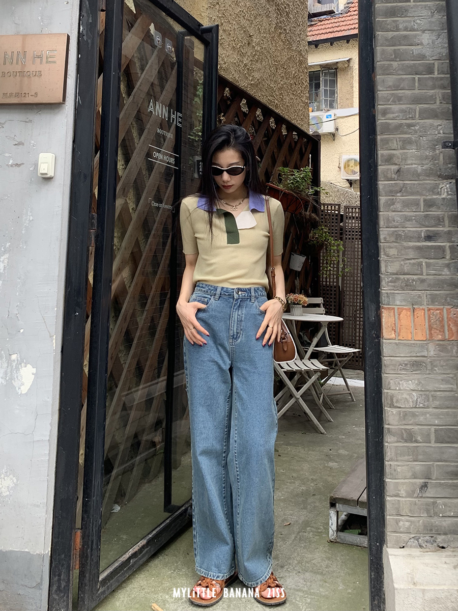 Color Block Top Short-sleeved Sweater