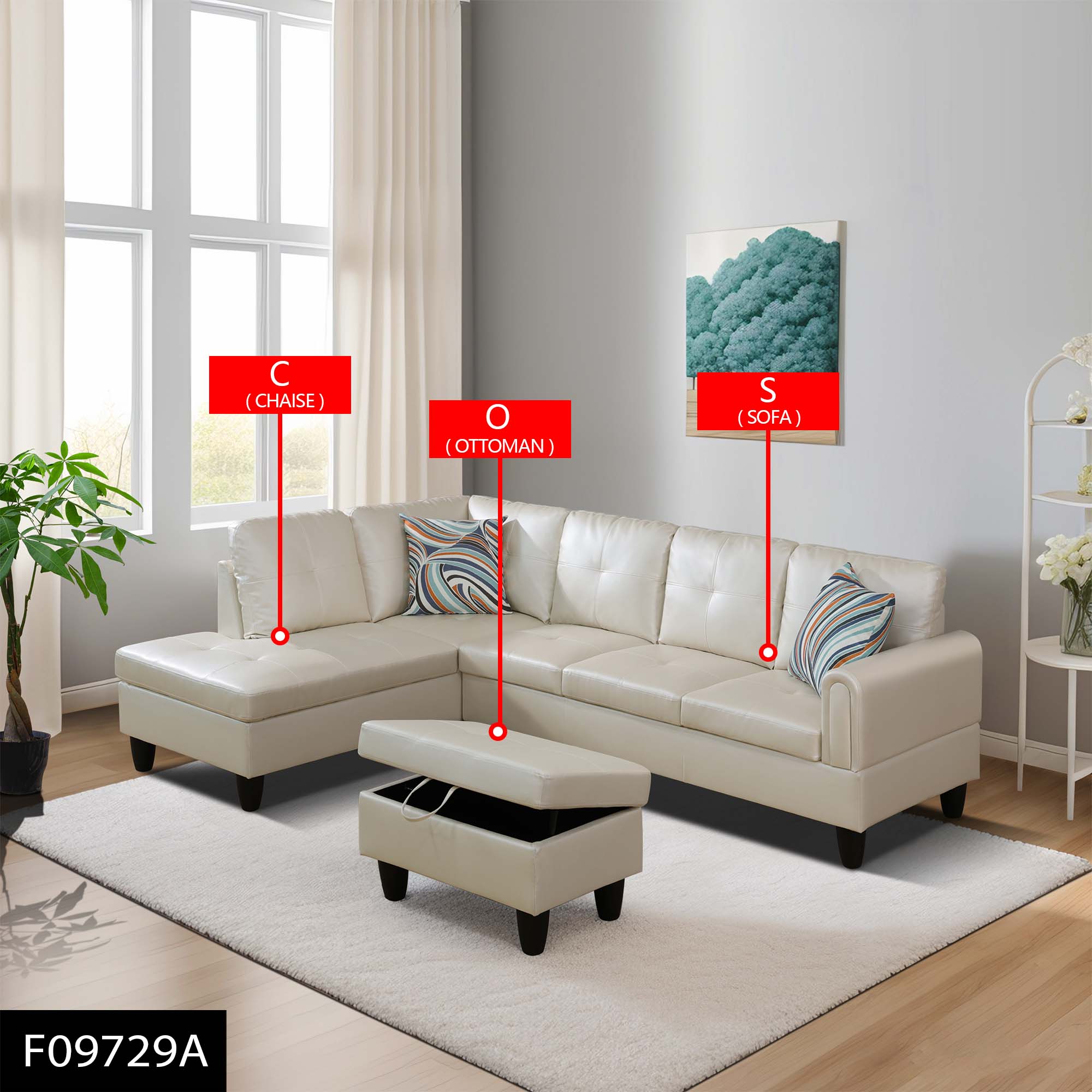 Pickup Only--Pearl White Faux Leather 3-Piece Living Room Sofa Set