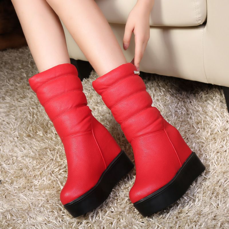Women's Snow Cotton Tall Leather Fleece Boots - Image 2