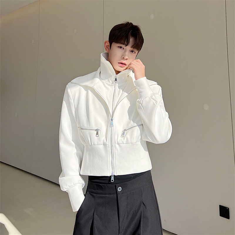 Double Lapel Jacket Men's Ultra-short Fake Two-piece Jacket