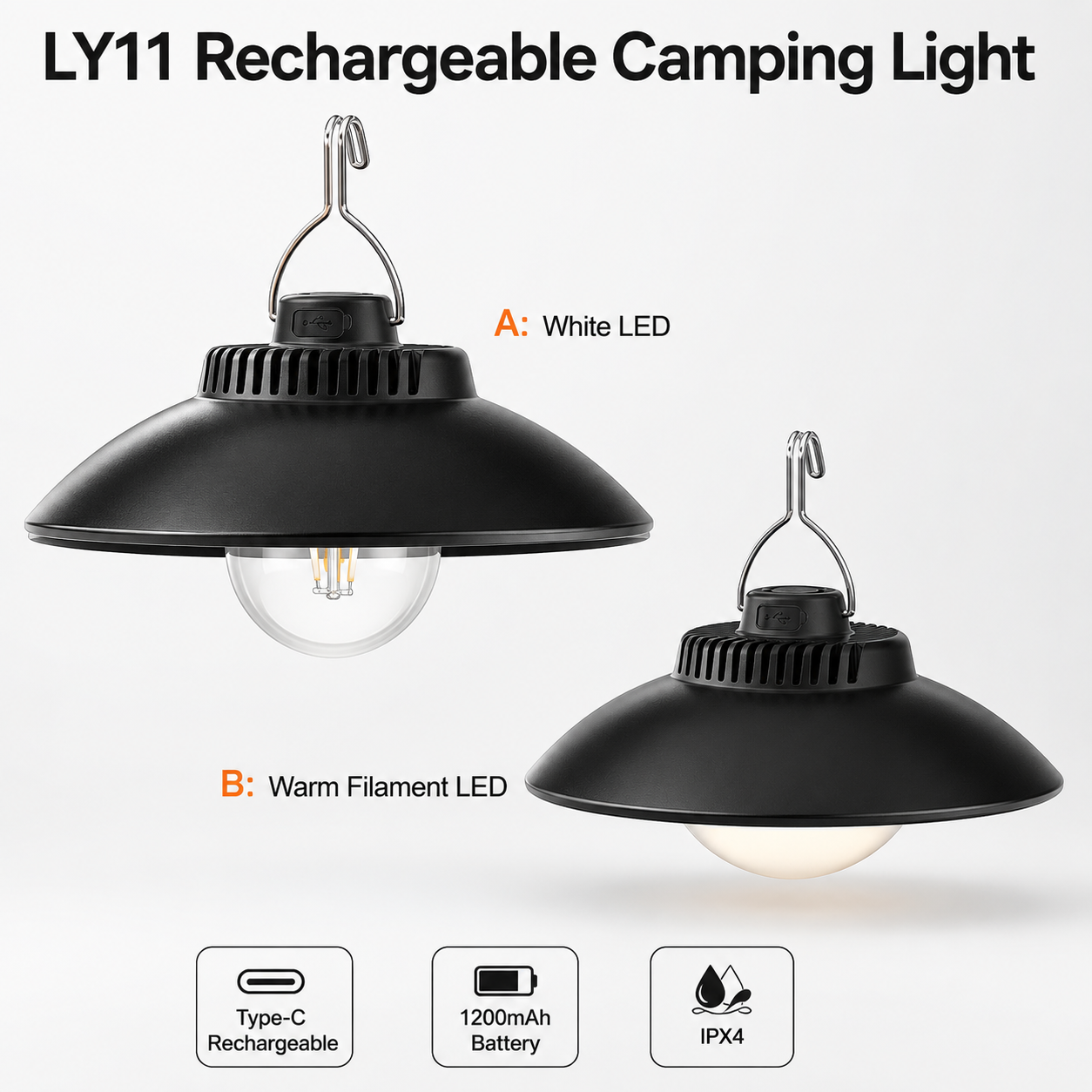 Rechargeable Type C Waterproof LED Camping Lantern LY11 A White 200LM For Tent Emergency OEM