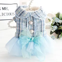 Plush Thick Lace Dog Clothes Cat Princess Skirt - Blue - View 1