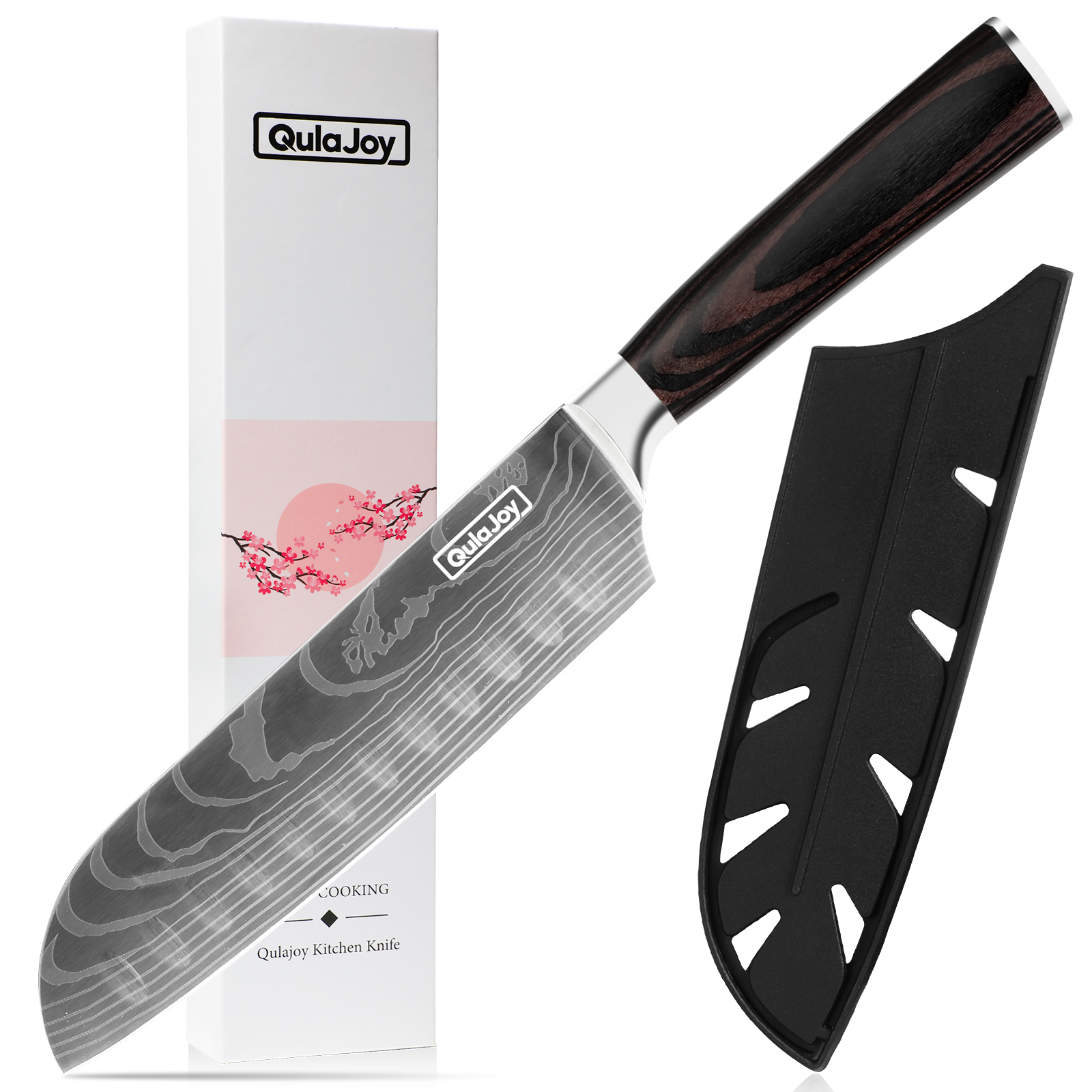 Qulajoy Santoku Knife - High Carbon Stainless Steel Chef Knife - Japanese Kitchen Knives with Ergonomic Pakkawood Handle - Chopping Knife for Home Kitchen Cooking