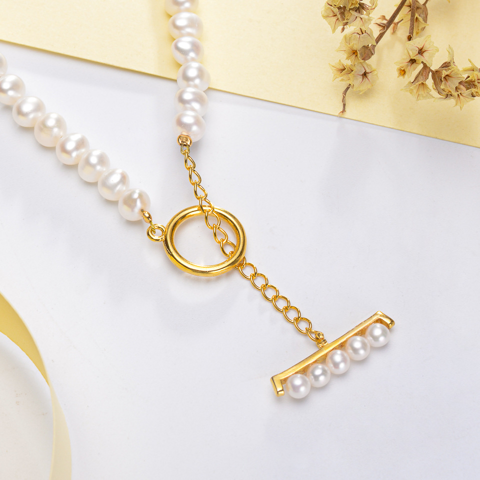 Natural Freshwater Pearl Balance Beam OT Clasp Bracelet Necklace