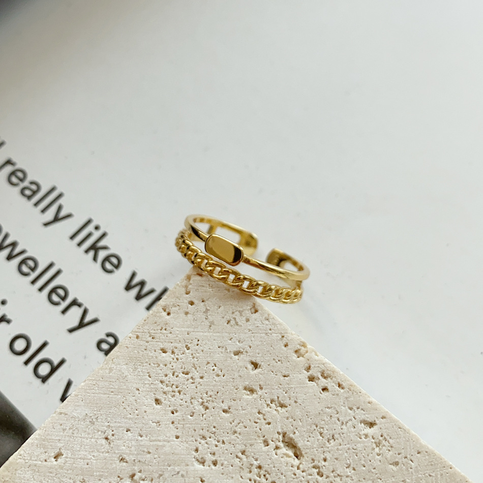 Sterling Silver Ornaments Minimalist Double Chain Ring