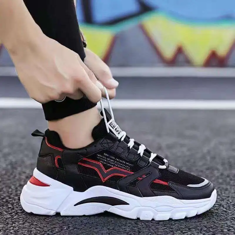 All-match Platform Running Sneakers All Black - Red
