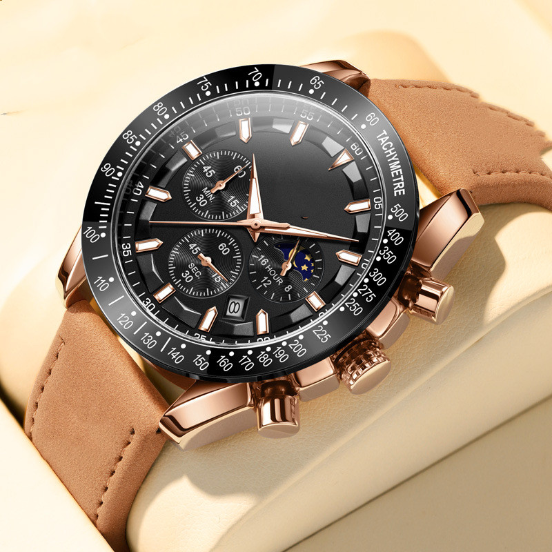 ساعة رجالية عملية متعددة الوظائف بتقنية الكوارتز مع إضاءة