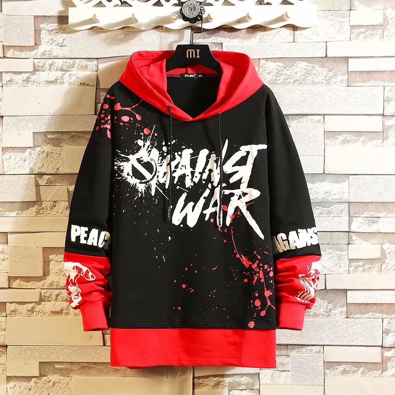 Autumn And Winter New Hip-hop Loose Hooded Sweater Fake Two-piece Men