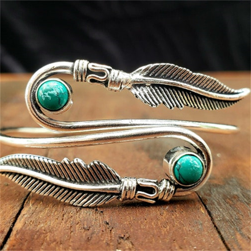 Title 3, Vintage Bohemian Feather And Emerald Bracelet